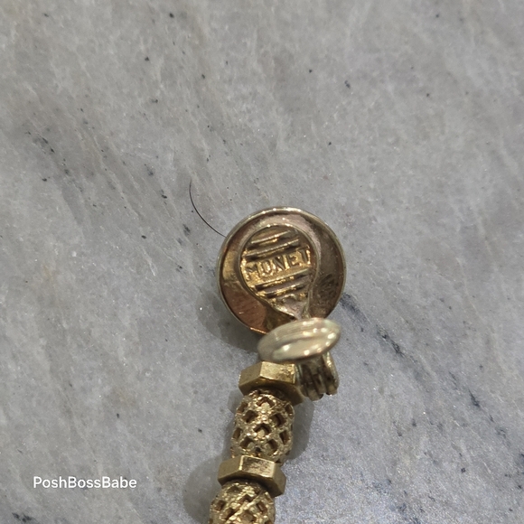 Vintage Monet Gold-Tone Ball Dangle Clip-On Earrings - Picture 6 of 11